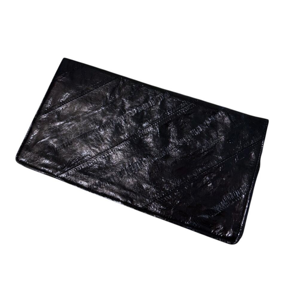 Vintage DH Salon Black Eel Skin Leather Clutch Wallet Luxury Exotic Slim 90s